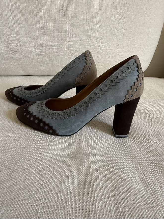 Hermes Blue and Brown Suede Round-Toe Pump